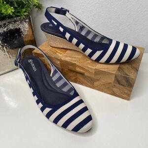 Vivaia Tamia Almond-Toe‎ Slingback Wedge Heeled Espadrille Sandal US 9